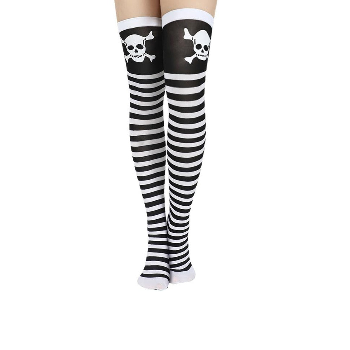 Halloween Printing Craft Spider Web Bat Skull Castle Pattern Over The Knee Stockings