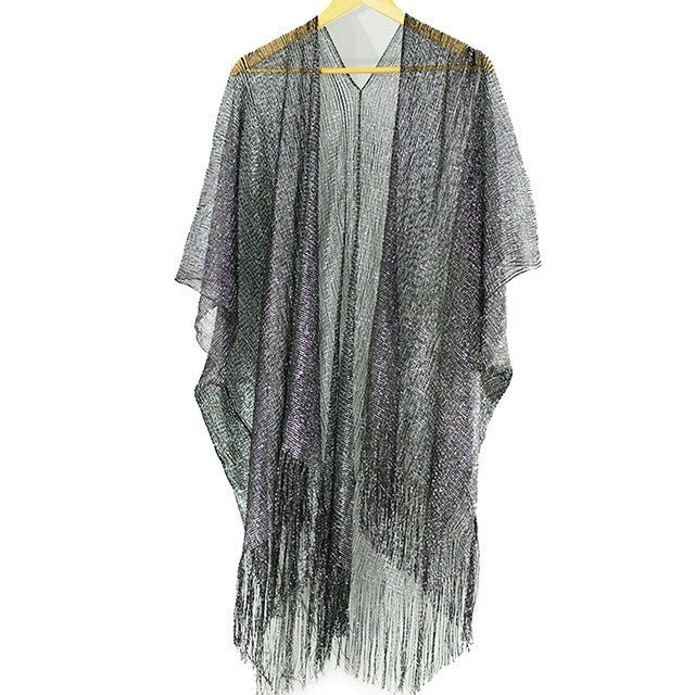 Gray fringe Cover - Up on a hanger against a white background