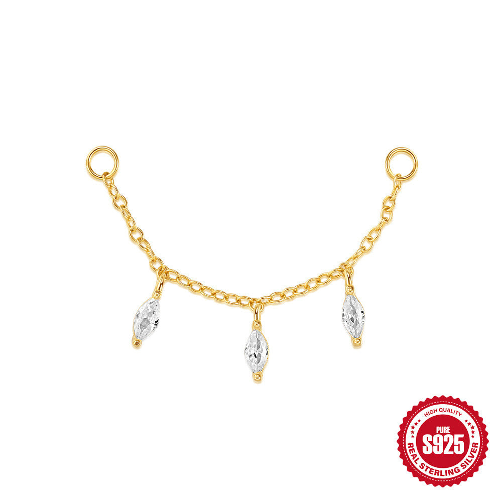 Gold bracelet with three silver beads on a white background, featuring a '925 Sterling Silver' stamp.