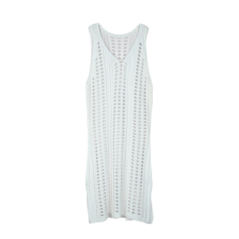 White crochet tank top dress on a white background