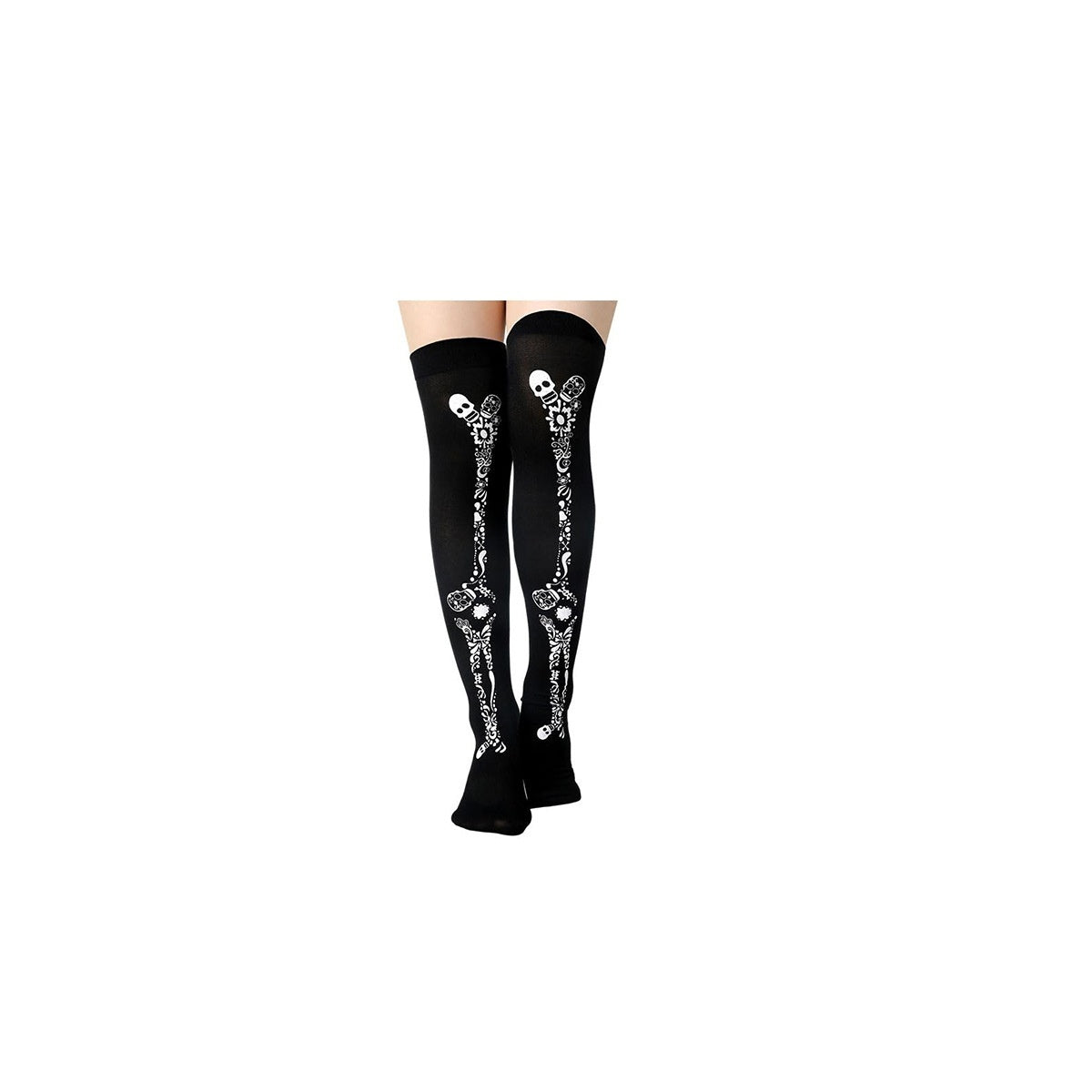 Halloween Printing Craft Spider Web Bat Skull Castle Pattern Over The Knee Stockings